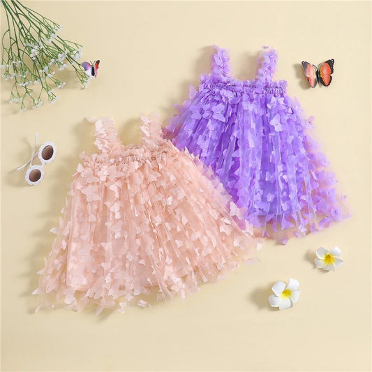 Sleeveless Baby Girl & Toddler 3D Butterfly Tulle Dress